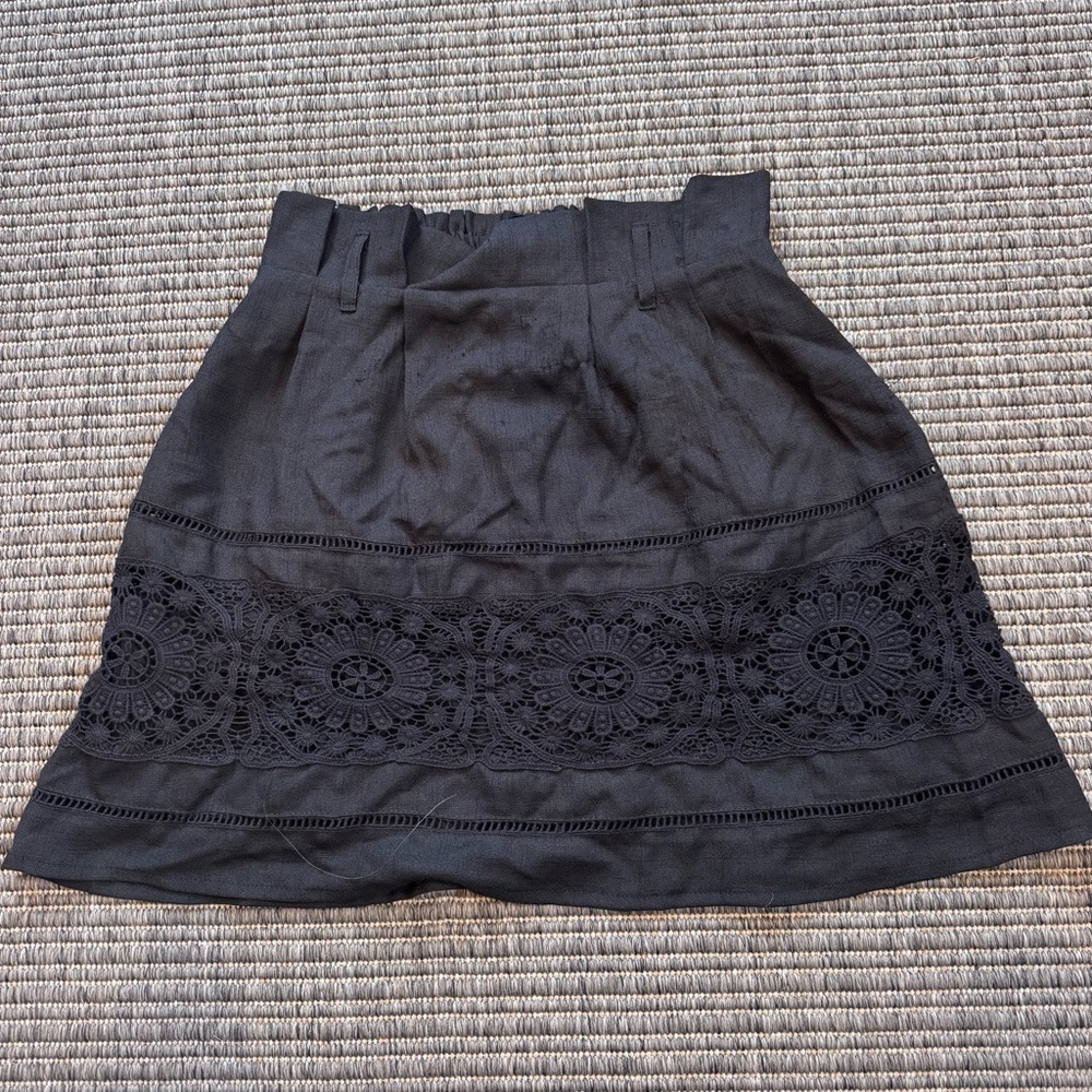 miami Black A-Line Skirt with Crochet Lace Panel